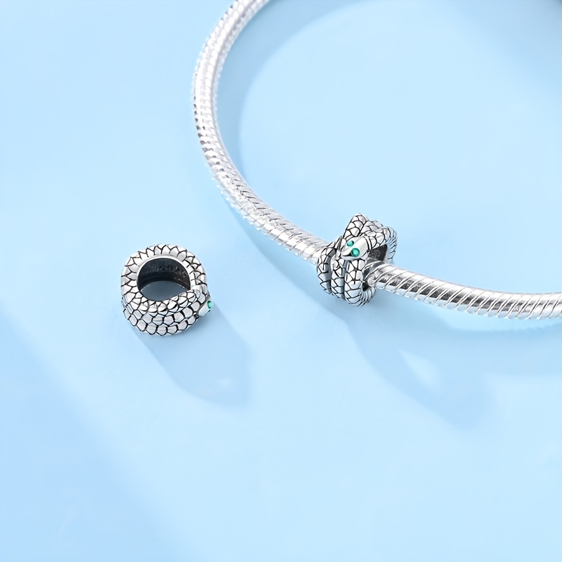 Women's 925 Silver Plated Coiled Snake Bead Charm, Valentine's Gift